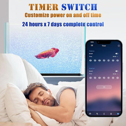 Smart App-Controlled LED Aquarium Light with 16 Million Colors, 12 Dynamic Effects, Fish Tank Light with Nano Air Bubble for Aquarium Bubbler Decorations, Submersible Fish Tank Accessories - 11.2''