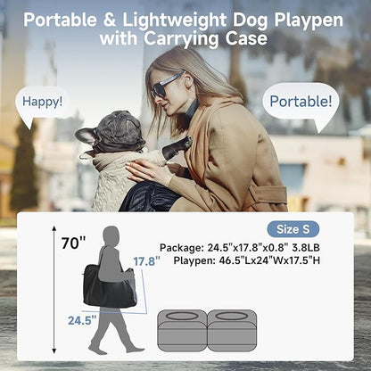 2-in-1 Dog Playpen, 46.5'' Pop Up Cat Puppy Pet Playpens Indoor/Outdoor Cats Enclosed, Cat Dog Tent Crate Cage Kennel, Portable Playpen for Kitten, Small Animals Play Pen(No Divider, Unified Space)