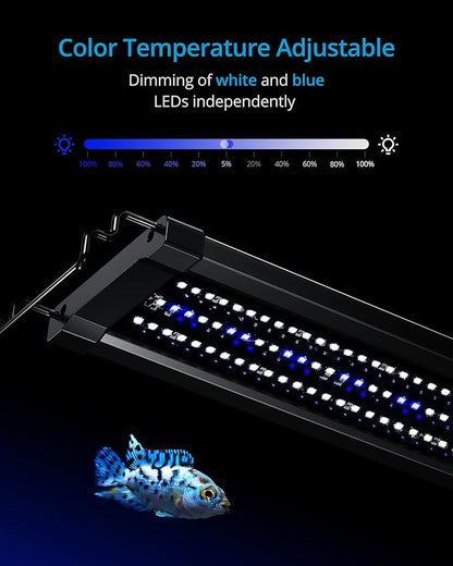 NICREW ClassicLED Gen 2 Aquarium Light, 15 Watts, Dimmable LED Fish Tank Light with 2-Channel Control, White and Blue LEDs, Size 18 to 24 Inch