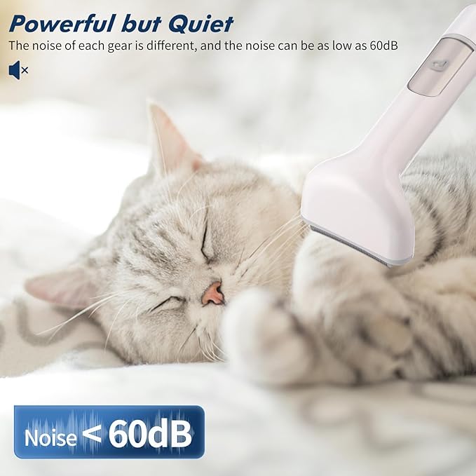 IDEALHOUSE Dog Hair Vacuum and Grooming Kit, 2L Dust Cup with 5 Grooming Tools, High Suction Power for Shedding Pet Hair, Low Noise for Stress-Free Grooming, Home Cleaning, White and Grey