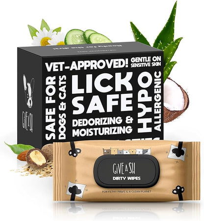Lick-Safe Pet Wipes for Dogs & Cats - Vet-Approved & Hypoallergenic - Cleans Mud, Odors & Dander - Feline & Dog Wipes for Paws, Face & Butt - Earth-Friendly & Unscented Cat Cleaning - Pack of 100
