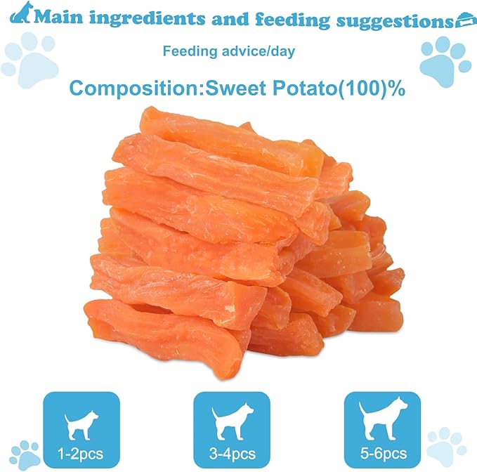 Sweet Potato Dog Treats no Rawhide for Small and Large Dog Sticks Puppy Training Snacks Grain Free 0.5lb/227g