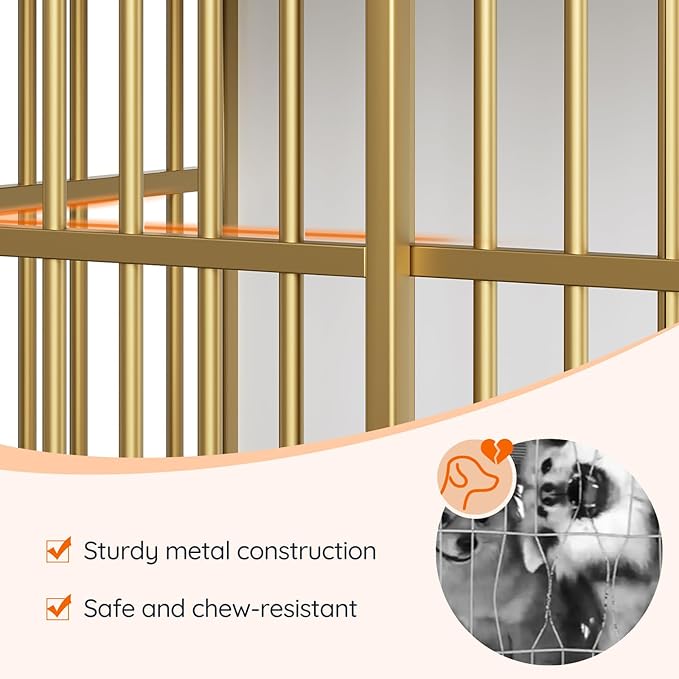 HOOBRO 38.6" Dog Crate Furniture, Wooden Dog Kennel Indoor, Chew-Resistant Heavy Duty Dog Cage for Small/Medium Dog, Decorative Side End Table, White and Gold DW100GW03
