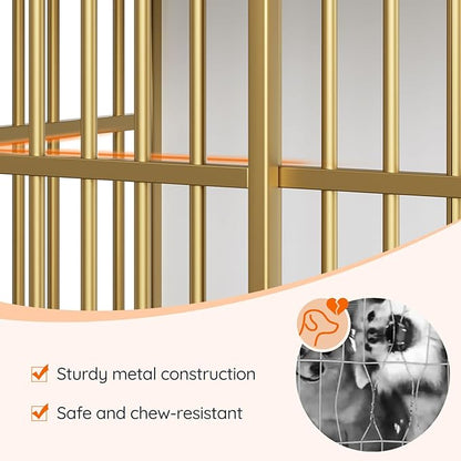 HOOBRO 38.6" Dog Crate Furniture, Wooden Dog Kennel Indoor, Chew-Resistant Heavy Duty Dog Cage for Small/Medium Dog, Decorative Side End Table, White and Gold DW100GW03