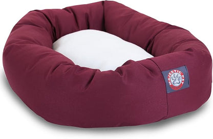 Majestic Pet 24 Inch Poly-Cotton Sherpa Calming Dog Bed Washable 24x18x7 (inch)  Cozy Soft Round Donut Dog Bed with Spine for Head Support - Pet Bed Small - Burgundy