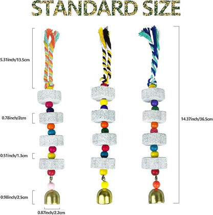 Parrot Chewing Toy with Bell - Bird & Parakeet Beak Grinding Stone - 3 Pack