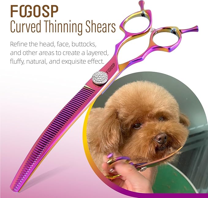 45°Curved Dog Grooming Scissors Curved Thinning Shears 2PCS Combo(RoseRed)