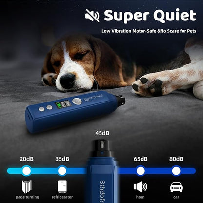 Dog Nail Grinder, 2-Speed & LED Light Rechargeable 2000mAh Powerful Super Quiet Dog Nail Trimmers Polisher Clippers Pet Paws Grooming & Smoothing for Small to Large Dogs