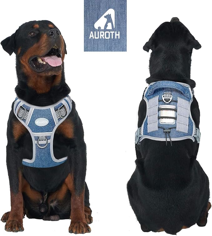 AUROTH Tactical Dog Harness for Small Medium Large Dogs No Pull Adjustable Pet Harness Reflective K9 Working Training Easy Control Pet Vest Military Service Dog Harnesses (XL, Denim Blue)