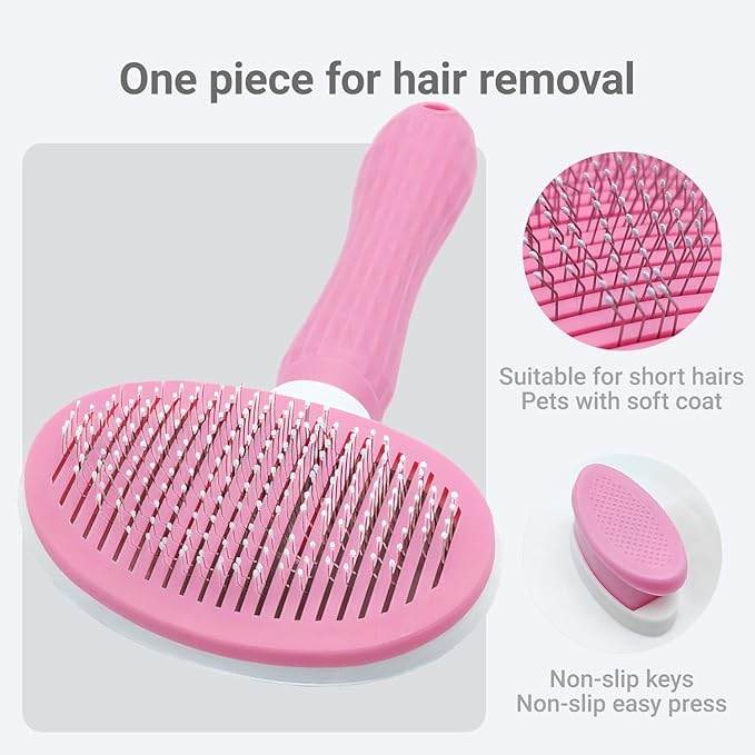 Treasurecove Self Cleaning Slicker Brush, Cat & Dog Brush for Grooming, Easy Hair Removal, Massaging Bristles, Comfortable Handle, Pink, All Hair Types, Cats & Dogs