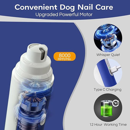 2 in 1 Dog Nail Grinder & Dog Nail Clippers Trimmers with LED Light, 3-Speed Pet Nail Clippers for Small Medium Large Dogs Cats, Dog Nail Grinder Set Quiet & Safety