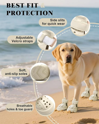 Dog Boots for Hot Pavement & Snow, Waterproof Non-Slip Dog Shoes with Reflective Straps, Adjustable Pet Booties for Small to Large Dogs, Outdoor Paw Protection, 4Pcs