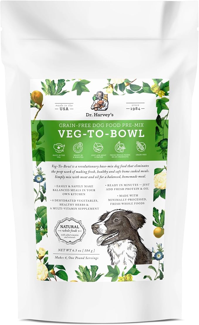 Dr. Harvey's Veg-to-Bowl Dog Food, Human Grade Dehydrated Base Mix for Dogs, Grain Free Holistic Mix, Trial Size (6.5 Oz)