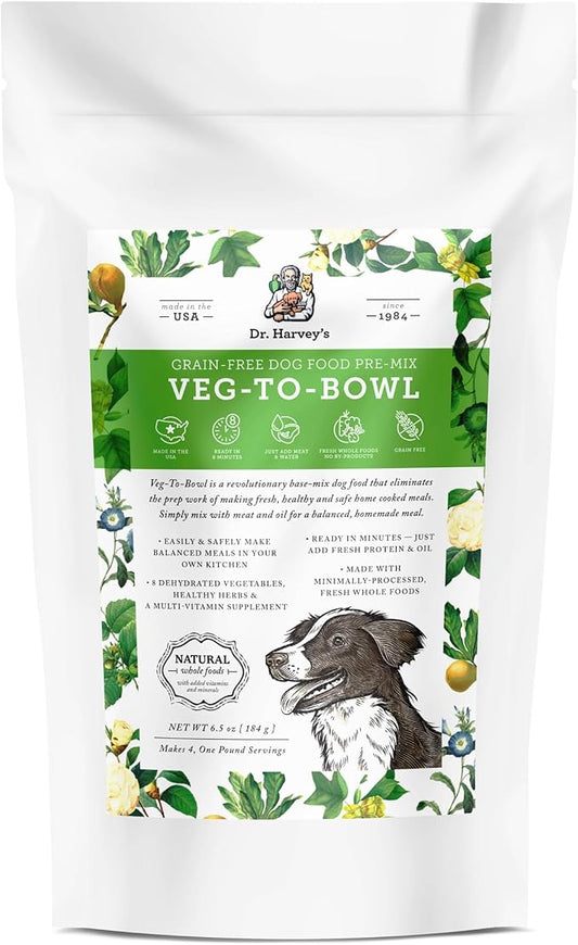 Dr. Harvey's Veg-to-Bowl Dog Food, Human Grade Dehydrated Base Mix for Dogs, Grain Free Holistic Mix, Trial Size (6.5 Oz)