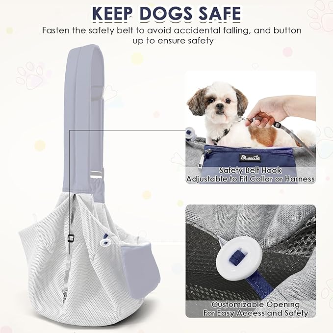 SlowTon Dog Carrier Sling - Puppy Carrier with Window and Storage Pocket Fits up to 12lbs, Dog Sling with Thick Adjustable Shoulder Strap and Safety Leash, Pet Carrier Bag for Small Dogs Cats(Blue M)