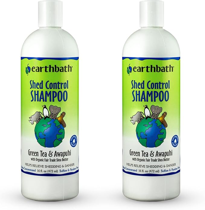 earthbath, Green Tea & Awapuhi Shed Control Dog Shampoo - Cruelty Free Dog Shampoo, Helps Relieve Shedding & Dander, Gentle Dog Wash, Made in USA, Dog Bathing Supplies - 16 Oz (2 Pack)