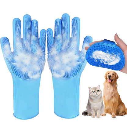 2Pcs Dog Washing Gloves and Dog Bath Brush 3PCS Pet Grooming Kit with Adjustable Ring Handle for Short & Long Hair Dogs Cats Pet Grooming Gloves Dog Bath Supplies