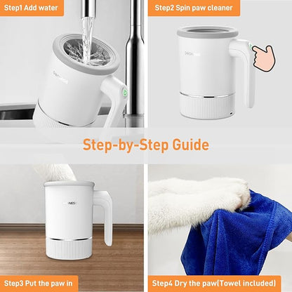 DOGNESS Automatic Dog Paw Cleaner, Rechargeable Paw Washer for Dogs Portable Electric Paw Cleaner Cup for Medium to Large Dogs (White)