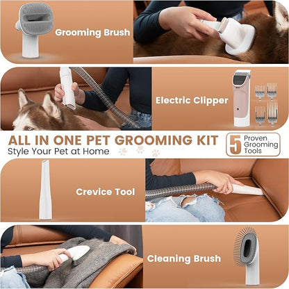 Dog Grooming Vacuum, Pet Grooming Kit with Dog Clippers, 2.5L Dust Cup 11000Pa Dogs Vacuum for Shedding Grooming, 5 Grooming Tools Home Cleaning in 1, Low Noise Pet Grooming Vacuum for Dogs, PG50