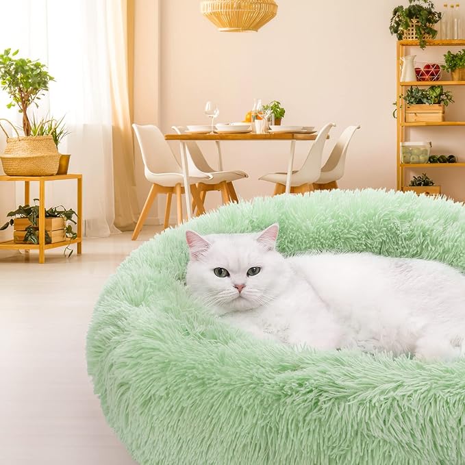 NOYAL Calming Dog Bed Donut Anti Anxiety Fluffy Dog Bed for Small Medium Dog and Cat