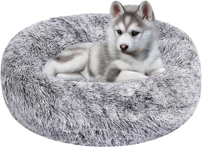 HYQ Small Dog Bed, Pet Beds for Small Dogs, Cat Beds for Indoor Cats, Fluffy Faux Fur Plush Small Dog Bed, Washable Puppy Bed with Anti-Slip Bottom, Dog Bed Small Size Dog (Gray-White, 17 Inch)