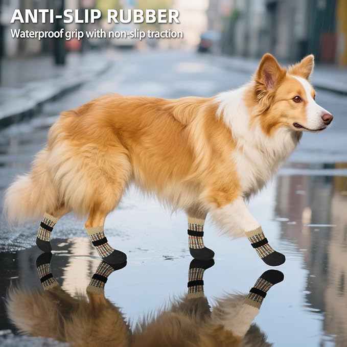 PUPTECK Dog Shoes for Hot Pavement Small Medium Large Size Dogs, Booties and Paw Protectors for Hardwood Floors, Grippy Socks to Prevent Licking Rubber Rain Hiking Boots for Senior Anti Slip