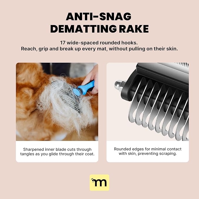 MalsiPree Dog Brush for Shedding - Large, Blue, 2-in-1 - Deshedding Dog Grooming Brush & Undercoat Rake with Dematting Comb for medium to Large Double Coated