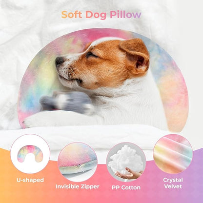 Dog Pillow, U-Shaped Dog Calming Pillow for Pet, Soft Dog Neck Pillow Machine Washable Dog Bed Pillow for Dog and Cat Enhance Sleep Quality(Tie-dye Pink Blue, Medium)