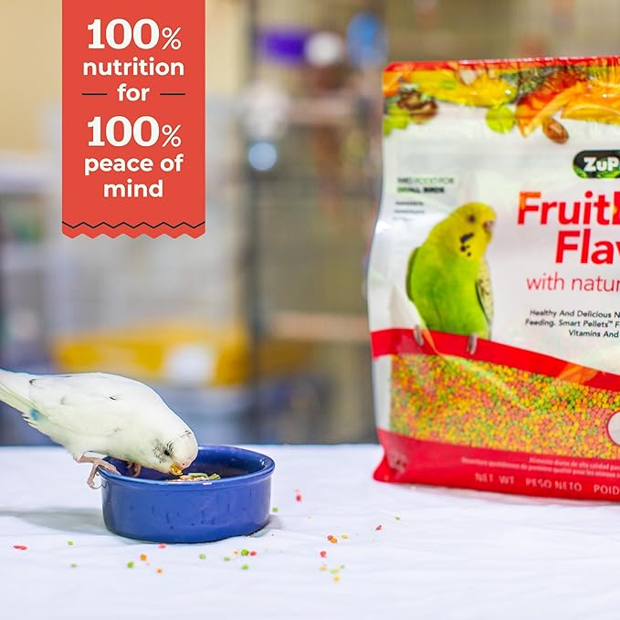 ZuPreem FruitBlend Bird Food, Bird Feed Pellets for Parakeets, Budgies, Parrotlets & Doves, ZuPreem Core Nutrition with Natural Fruit, Parakeet Food, Budgie Feed, Made in USA, (Small, 10 lb Bag)
