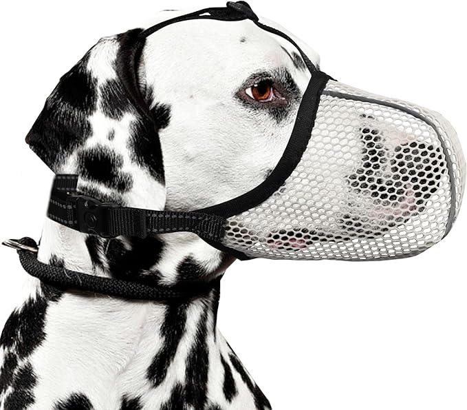 Dog Muzzle, Breathable Soft Muzzle for Medium to Large Dogs to Anti & Prevent Barking Biting Chewing, Reflective & Adjustable Basket Muzzle with Air Mesh for Beagle Beige L