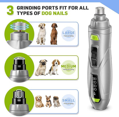 Dog Nail Grinder Super Quiet Dog Nail Trimmers 3 Grinding Wheels 3 Speed Rechargeable Pet Nail Grinder LED Display Dog Nail Clippers Kit for Large Medium Small Dogs Cats Dog Nail File Toenail Clippers