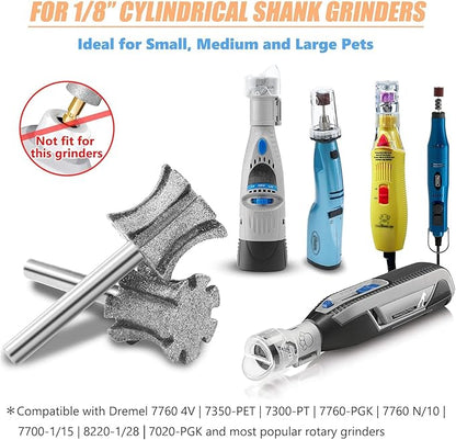 Faster Cooling Pet Nail Grinder Bit Sawtooth Head, Anti-Clogging Diamond Dog Nail Grinding Tip for 1/8" Dremel Rotary Tools & Many Brands for Small Medium Large & Anxious Dogs - SuperC 60#