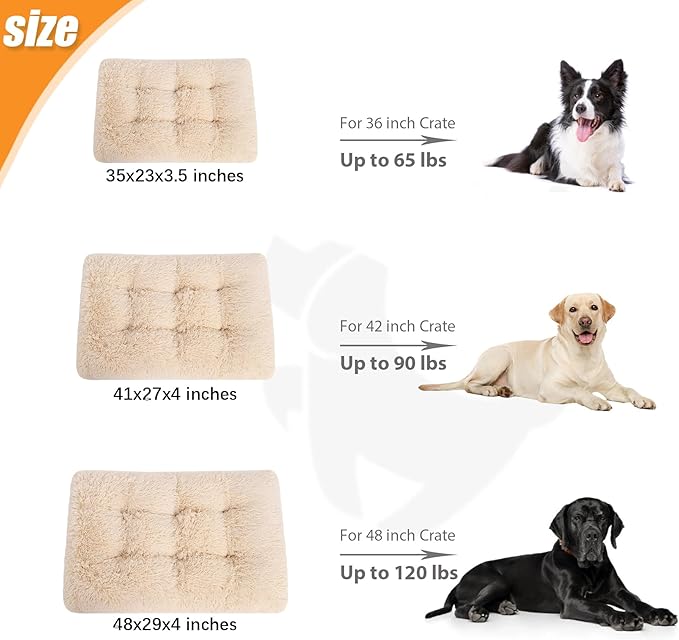 KSIIA Dog Crate Bed Washable Dog Beds for Large Dogs Deluxe Plush Fluffy Comfy Thick Kennel Pad Anti-Slip & Anti-Scratch Pet Sleeping Mat, 35 x 23 Inch, Camel