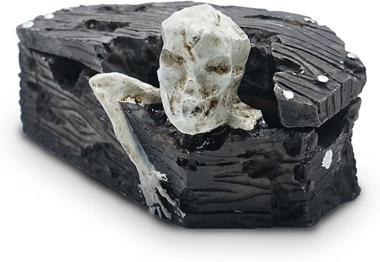 Skull Aquarium Fish Reptile Tank Decoration Resin Cave House Skeleton Small Pet Decorative Landscape Terrarium Ornament Halloween Décor for Snake Lizard Spider Tanks