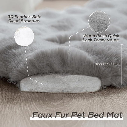 Dog Beds Mat Cute Cat Beds for Indoor Cats Faux Fur Pet Pad with Non-Slip Bottom Plush Kitten Bed for Carriers/Sofa Puppy Washable 27 x 20 Inch Large Grey