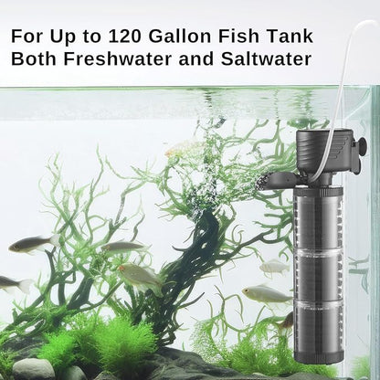 SainSmart XpertMatic 3 Stages 475 GPH Aquarium Filter for Up to 120 Gallon Fish Tank, Modern Style, Black ABS Material, Aquarium Filter, Pond Filter