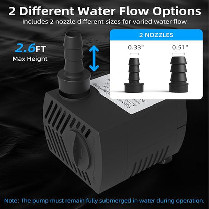 80GPH Mini Submersible Pump(300L/H, 4W), Small Fountain Pump with 4.9 ft Tubing for Aquariums, Fish Tank, Tabletop Fountain, Pet Fountain, Indoor or Outdoor Pond Fountain