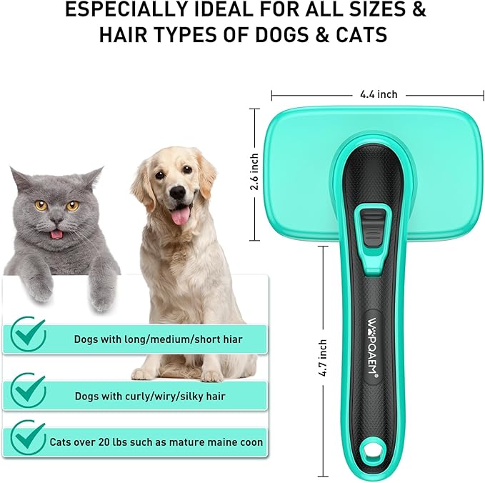Dogs Self Cleaning Slicker Brush for Shedding & Grooming Short Long Haired Pets, Removes Loose Fur, Undercoat, Mats, Tangled for Large Medium Small Sensitive Skin of Cats. Easy to Cleaning