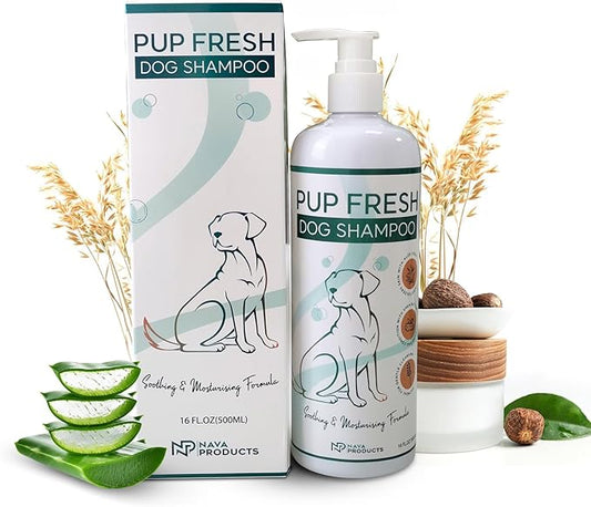 NP NAVA PRODUCTS Dog Shampoo with Oatmeal & Aloe Vera, Hypoallergenic Dog Shampoo for Smelly Dry Coat Itching Relief, Deshedding Puppy Shampoo Refreshing Gentle Pet Care for Sensitive Skin, 16.91 oz
