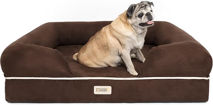 Friends Forever Large Dog Bed, Orthopedic Dog Sofa Memory Foam Mattress, Calming Dog Couch Bed, Wall Rim Pillow, Water Resistant Liner, Washable Cover, Non-Slip Bottom, Chester, Large Cocoa Brown