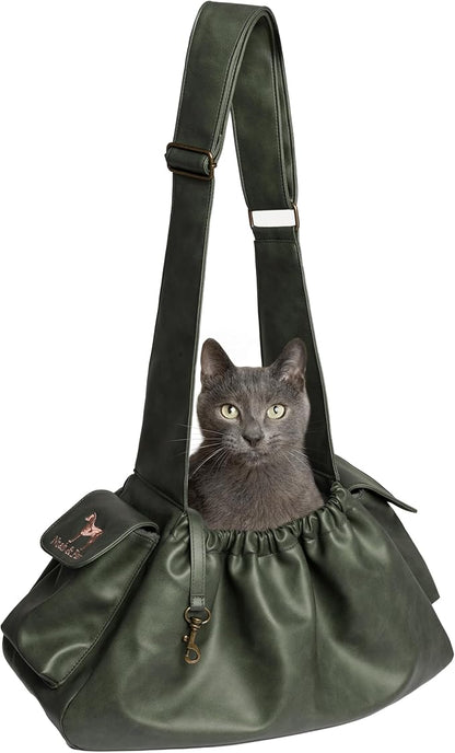 Noah & Paw Dog Sling Carrier for Small Dogs 5-18lb, Dog Sling for Small Dogs and Cats, Dog Carrier with Adjustable Padded Strap, Vegan Leather Lined with Fur, Double Safety Feature, Machine Washable