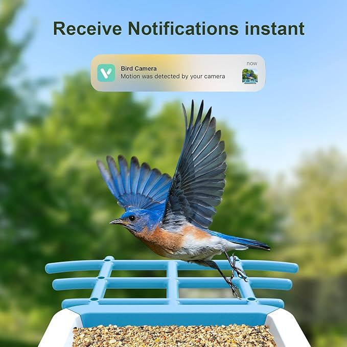 Smart Bird Feeder with Camera: Solar Powered Birdhouse with AI Recognition, Wireless Bird House with Camera for Outdoor, Unique Birthday Gifts for Mom Dad - Blue