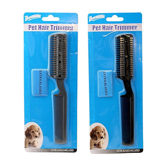 2-Pack Manual Pet Hair Trimmer for Dogs & Cats - Quiet Razor with Extra Blades, Comb Attachment - Comfortable Grip, Safe for All Coat Types