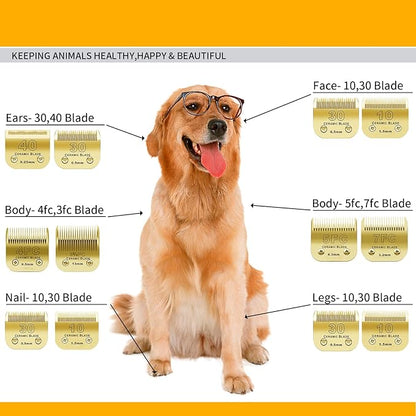 7FC/5FC/4FC Detachable Pet Dog Grooming Clipper Ceramic Blades Set,Compatible with Andis,Oster A5,Wahl KM10 Series Clippers,3 Pack,Gold