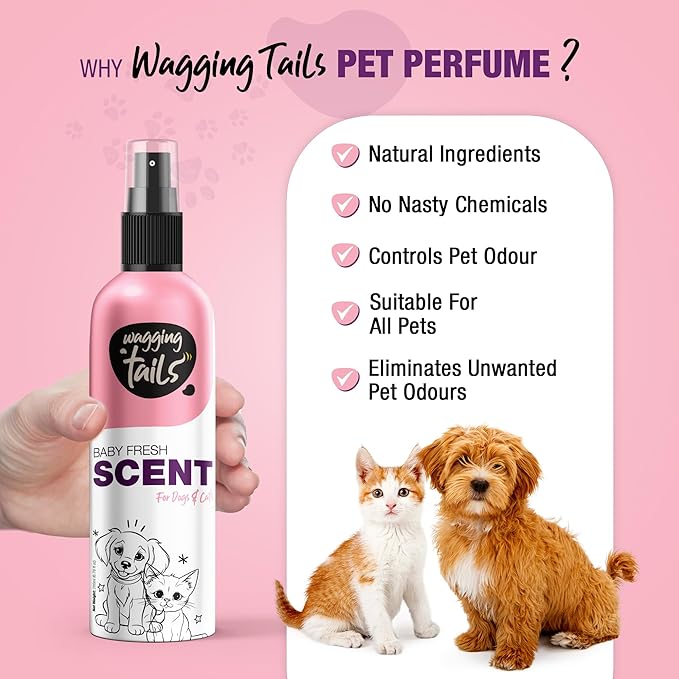 Wagging Tails 5-in-1 Baby Fresh Scent for Dogs & Cats, 6.7 fl oz | Alcohol-Free Pet Spray | Sensitive Skin Friendly & Deep Moisture Formula | Long-Lasting Scent, Non-Toxic | Suitable for All Breeds