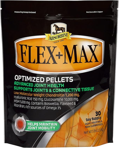 Absorbine Flex+Max Horse Joint Supplement Pellets, Highly Palatable, Comprehensive Equine Formula with Glucosamine, MSM, Chondroitin & Flaxseed, 5lb Bag / 30 Day Supply
