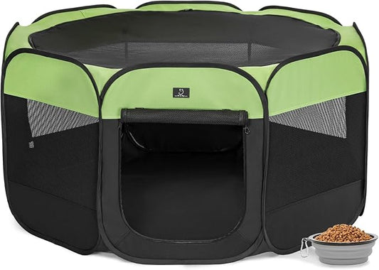 A4Pet Portable Pet Playpen, 49 Pop Up Dog Playpen with Bowl, Suitable for Puppies, Kittens, and Small Animals, Removable Zipper & Mesh Panel(19_ _ 12_)