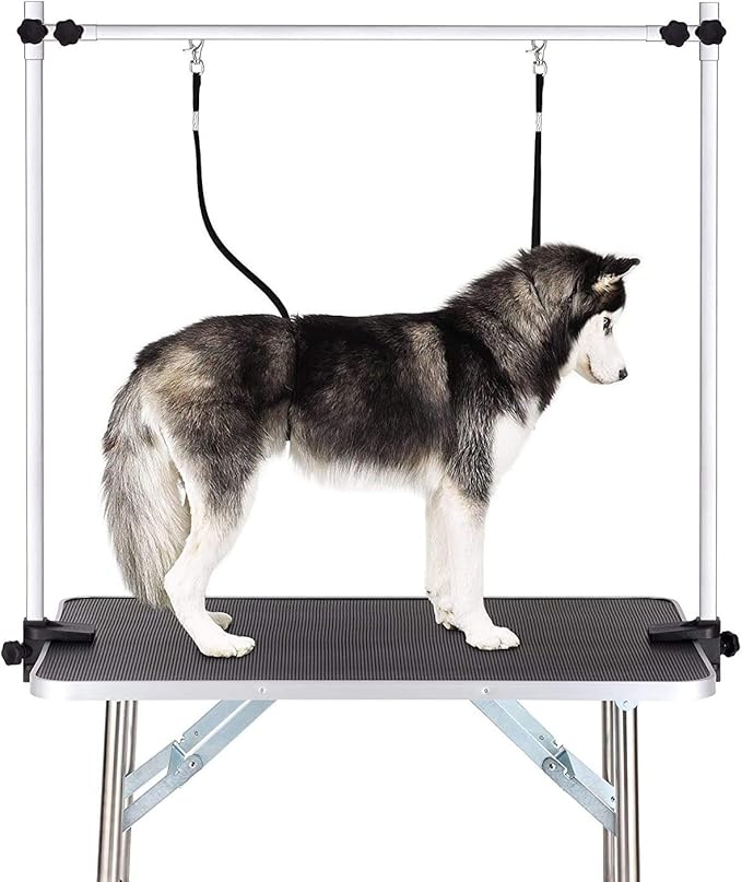 46" Dog Grooming Table, Folding Pet Grooming Table With Arm & Nosse & Mesh Tray For Bathing, Trimming, Drying, Grooming, Maximum Capacity Up To 330 Lbs