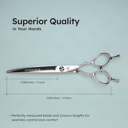 7" Curved Dog Grooming Scissors  Handcrafted, Ergonomic, VG10 Stainless Steel for Sharper, Tougher, Better Edge Retention, Lightweight Shears for Trimming Face and Paws.