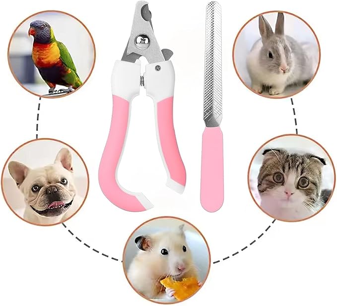 Zoocozy Pet Nail Clippers and File Set - Professional Dog &Cat Nail Trimmer with Safety Guard, for Small Pets Puppies, Kittens, Rabbits with Nail File for Daily Grooming (Pink Colour)